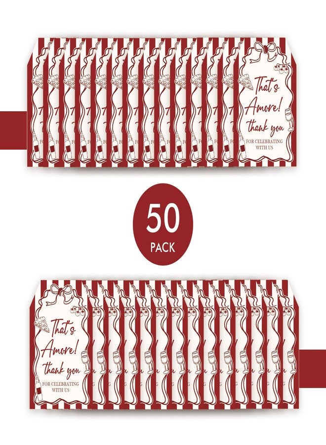 FORSHEEP 50pcs That's Amore Thank You Tags, Italian Bridal Shower Gift Tag with String for Girl, That's Amore Pizza Thank You Paper Tags for Bachelorette Party Favors - Image 3